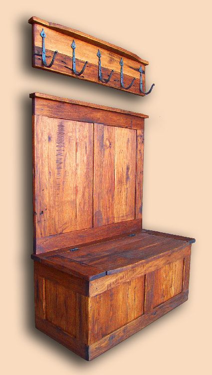 Reclaimed Butternut Panel Bench with Back & Coat Rack